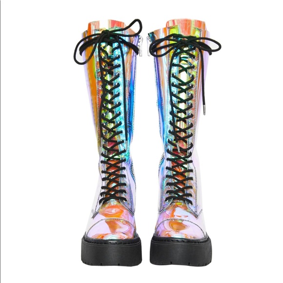 Dolls Kill Shoes - Current Mood Dolls Kill Holographic Combat Boots